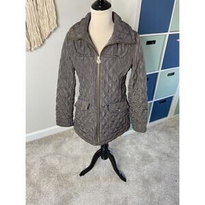Michael Kors Taupe Tan Brown Quilted Barn Chore Coat Puffer Jacket Small